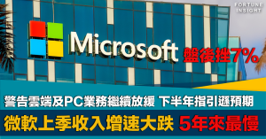 微軟, Windows 11, Azure, 美股業績, 收入, 五年來最慢增速, 雲端, pc業務, 放緩