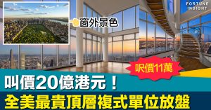 空中豪宅｜叫價20億港元！全美最貴頂層複式單位放盤